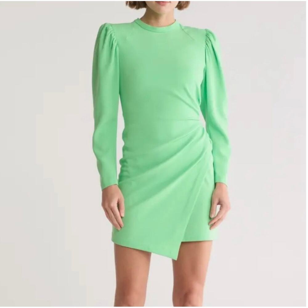 A.L.C. Mint Green Puff-Shoulder Ruched Mini Dress